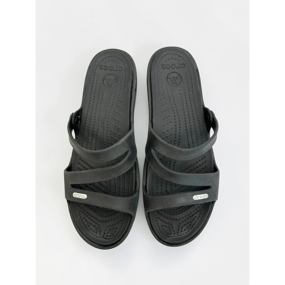 Crocs Patricia Black Strappy Wedge Sandals Slip On Comfort Slides Shoes W10